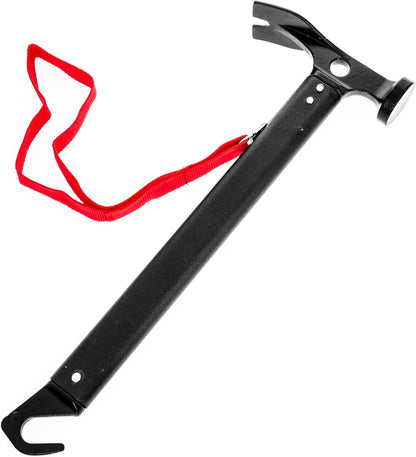 12-inch carbon steel camping hammer with an aluminum handle and tent stake puller.