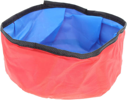 Collapsible pet travel food and water bowl with a leak-proof lining and clip.