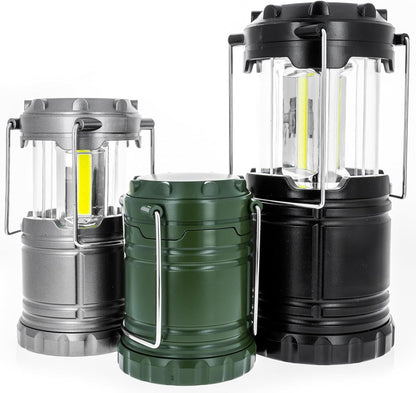 3-piece collapsible COB camping lantern set for bright 360-degree light.