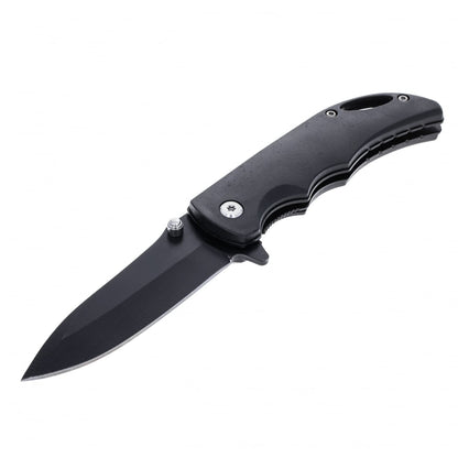 7-inch black folding tactical pocket knife with a drop-point 440 stainless blade.