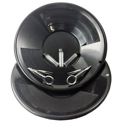 black gold pans with gold collection tools