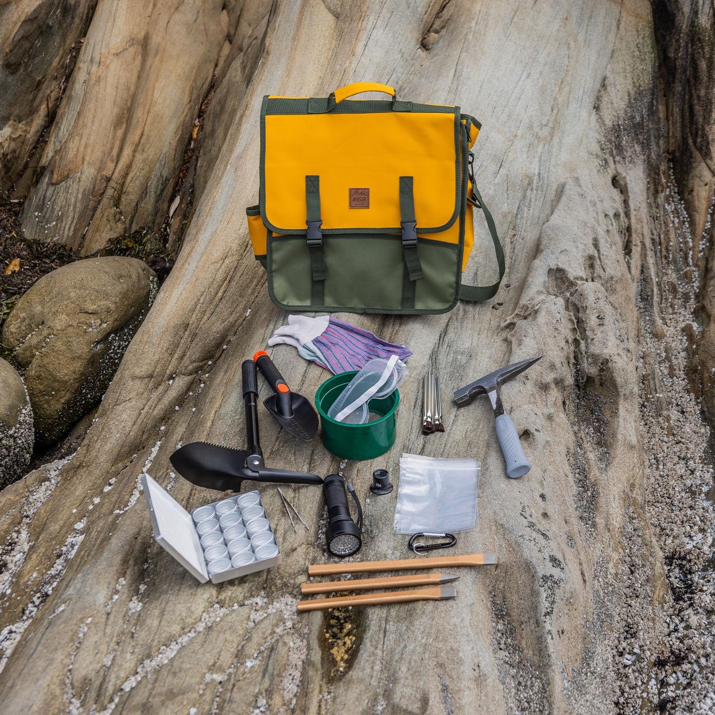 40pc Deluxe Geology Rock Hounding Kit with Mining Tools and Musette Tool Bag