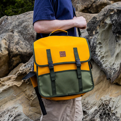 Rock hounding bag yellow and green