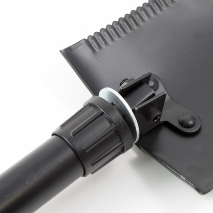 black trifold steel serrated shovel pick axe