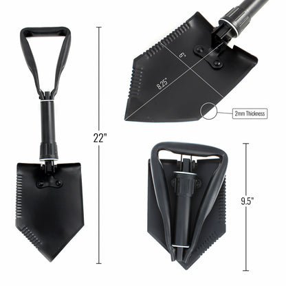 black trifold steel serrated shovel pick axe