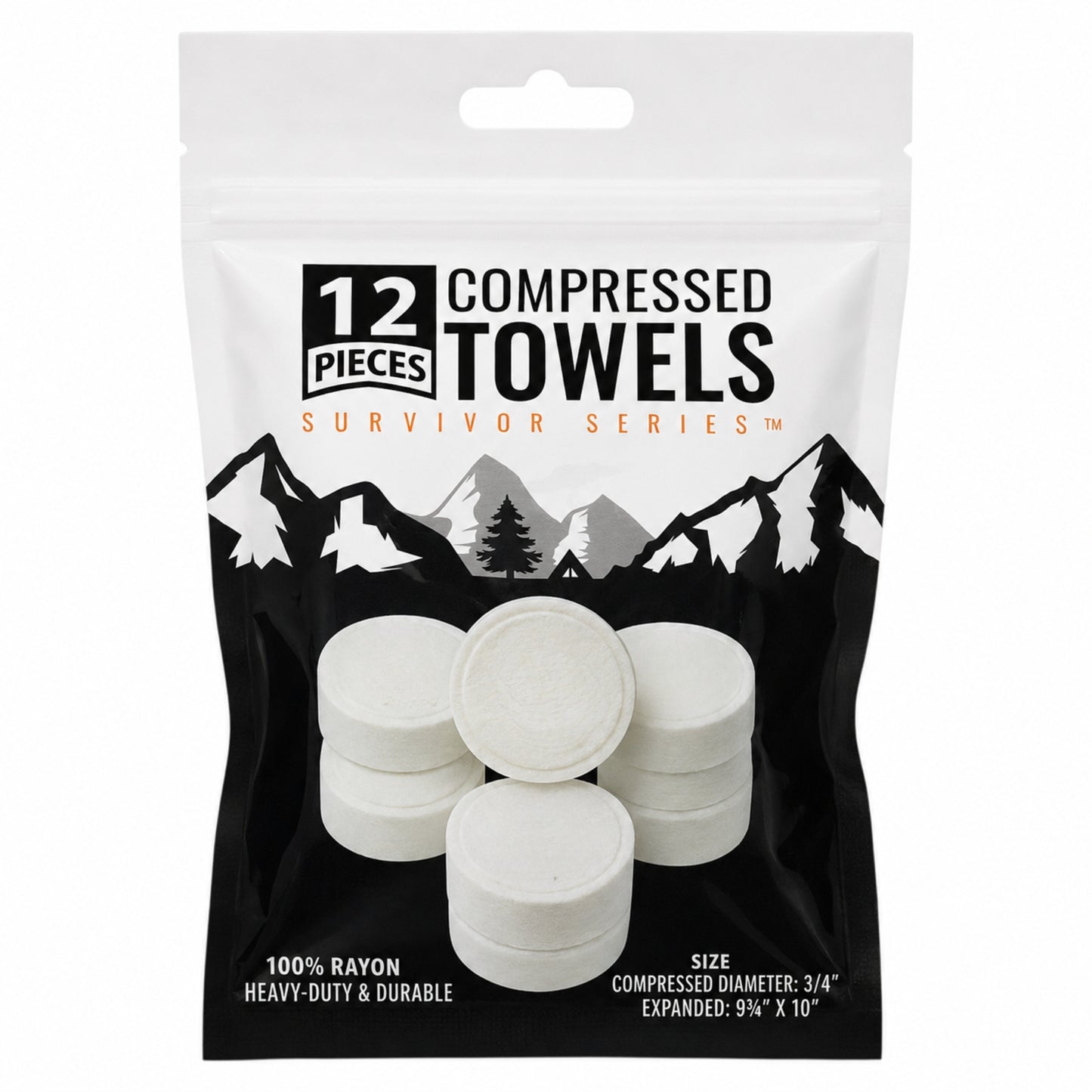12-Pack Compressed Biodegradable Towels for Travel & Camping (White)