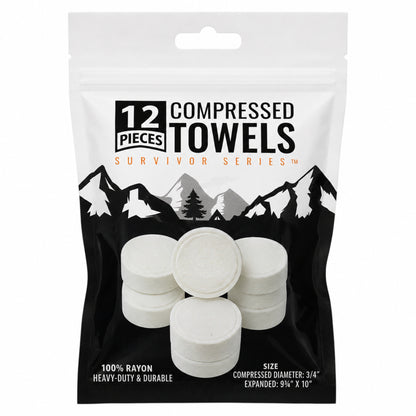 12-Pack Compressed Biodegradable Towels for Travel & Camping (White)
