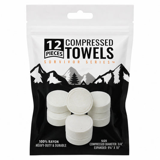 12-Pack Compressed Biodegradable Towels for Travel & Camping (White)
