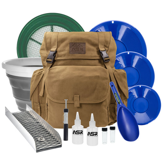 13pc Portable Gold Panning Kit with Collapsible Bucket, Mini Aluminum Sluice Box and 30L Backpack (4 Colors)