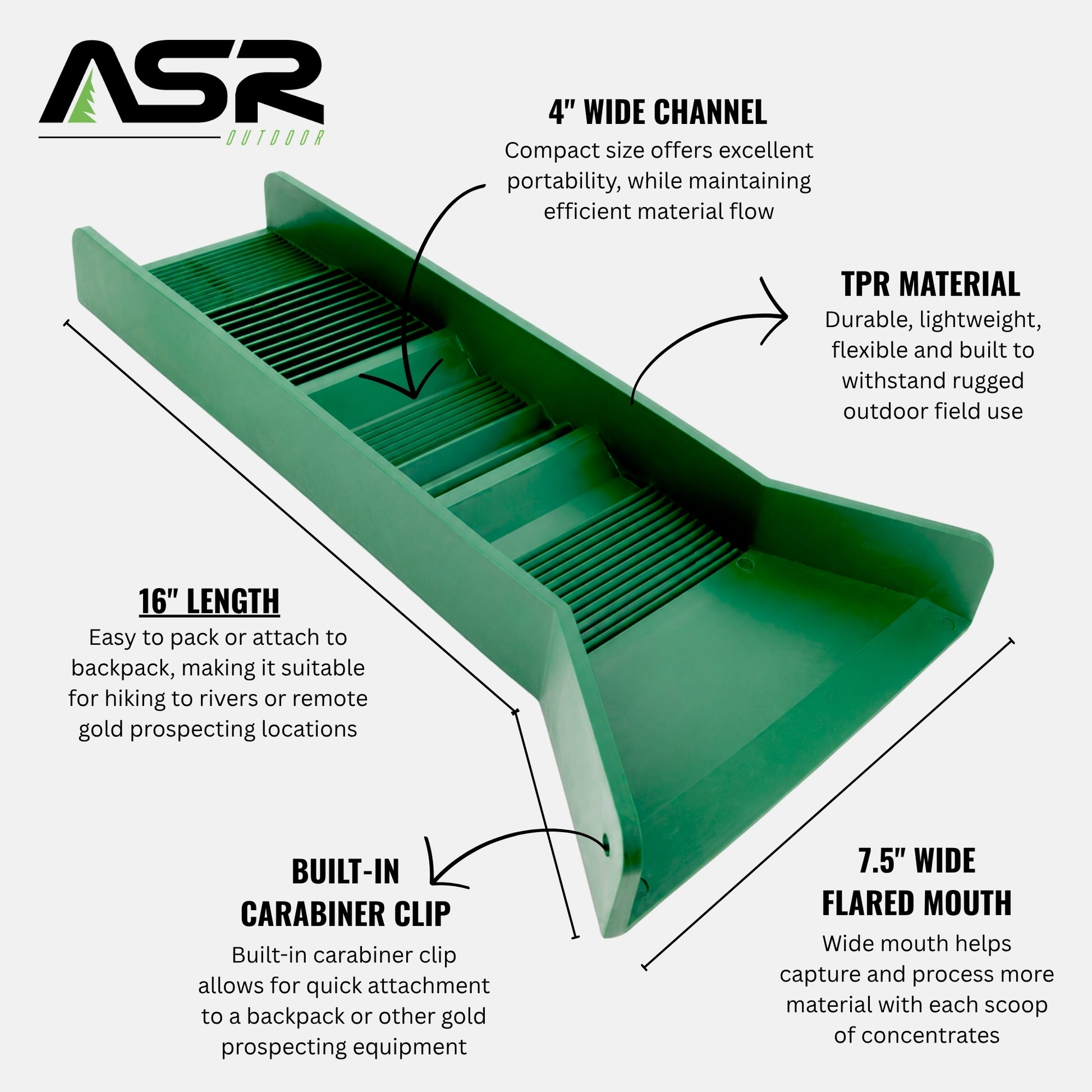 Mini Portable 3 Riffle Rubber Sluice Box Gold Prospecting Equipment (12 Inch or 16 Inch)