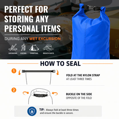 Lightweight waterproof dry sack bag with a roll-top closure (view 5).