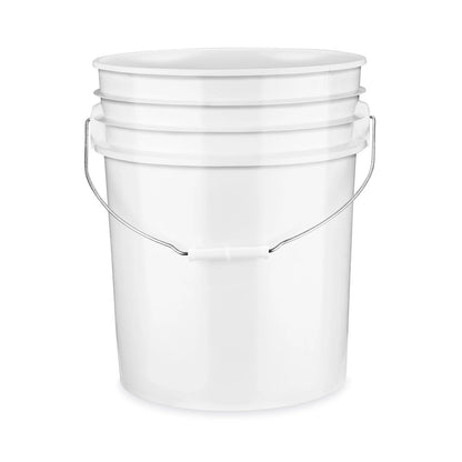 White heavy-duty 3.5 or 5-gallon bucket with handle for gold prospecting material.