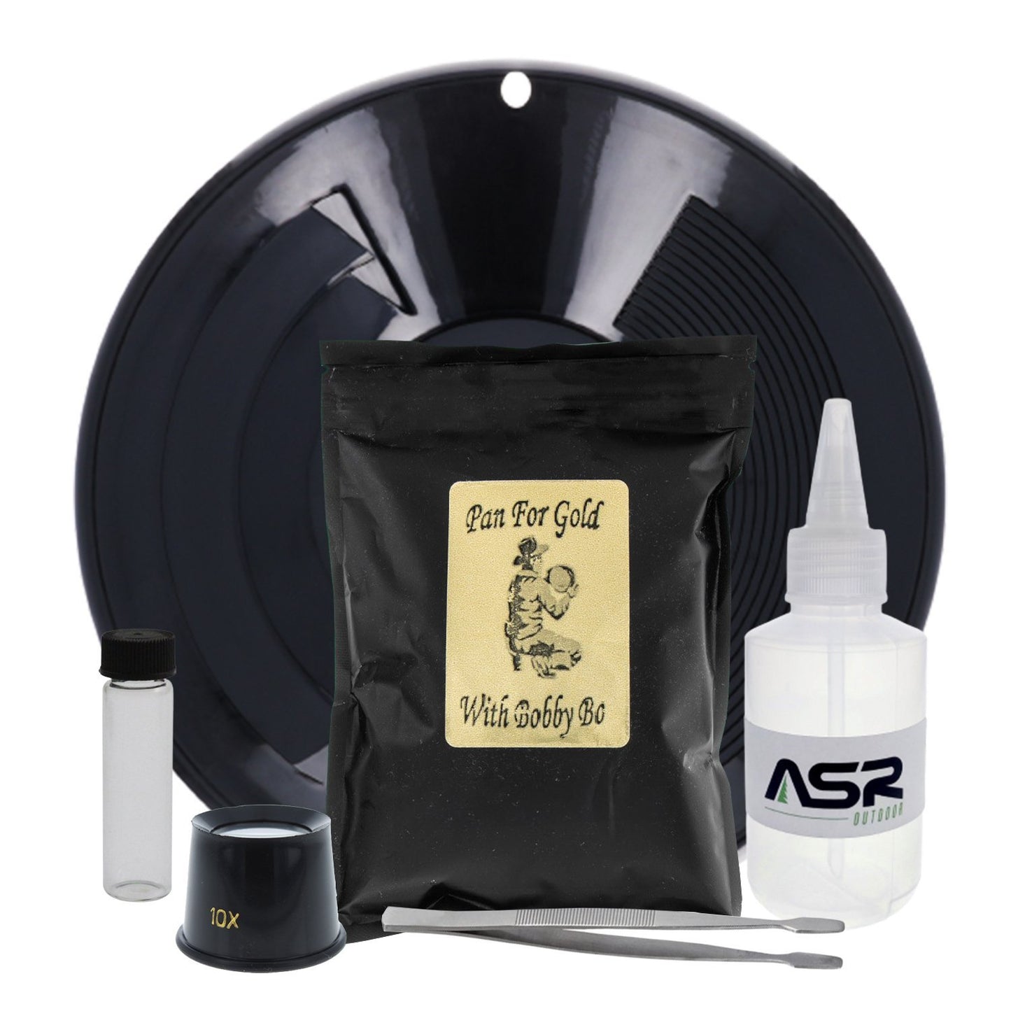ASR Outdoor X Pan for Gold with Bobby Bo 1lbs Classified Paydirt Gold Panning Kit (3 Colors), 6pc