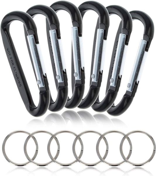6pk Large Aluminum Carabiner Spring Clip with Keychain (3.25 Inches, Assorted Colors)