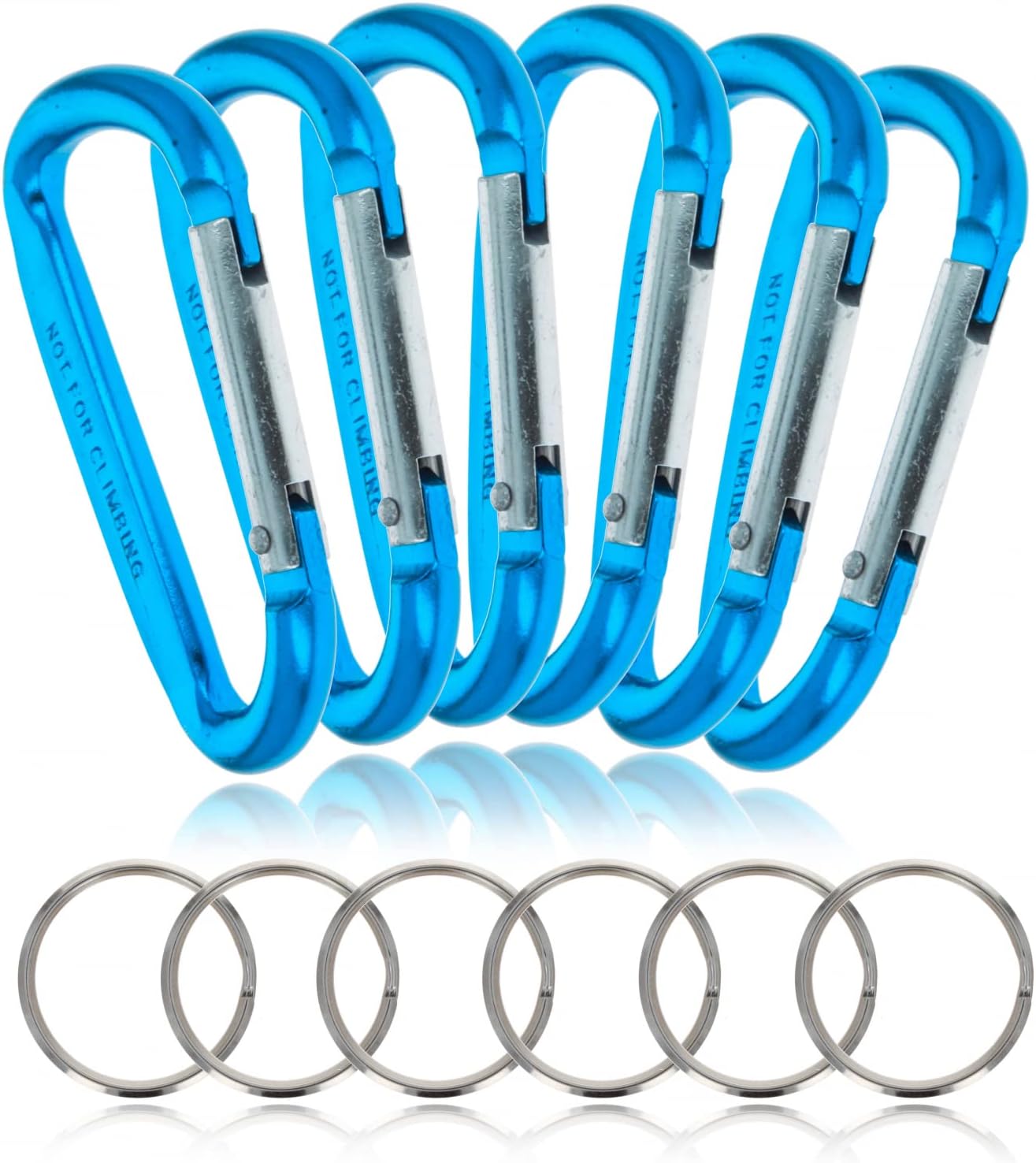 6pk Large Aluminum Carabiner Spring Clip with Keychain (3.25 Inches, Assorted Colors)
