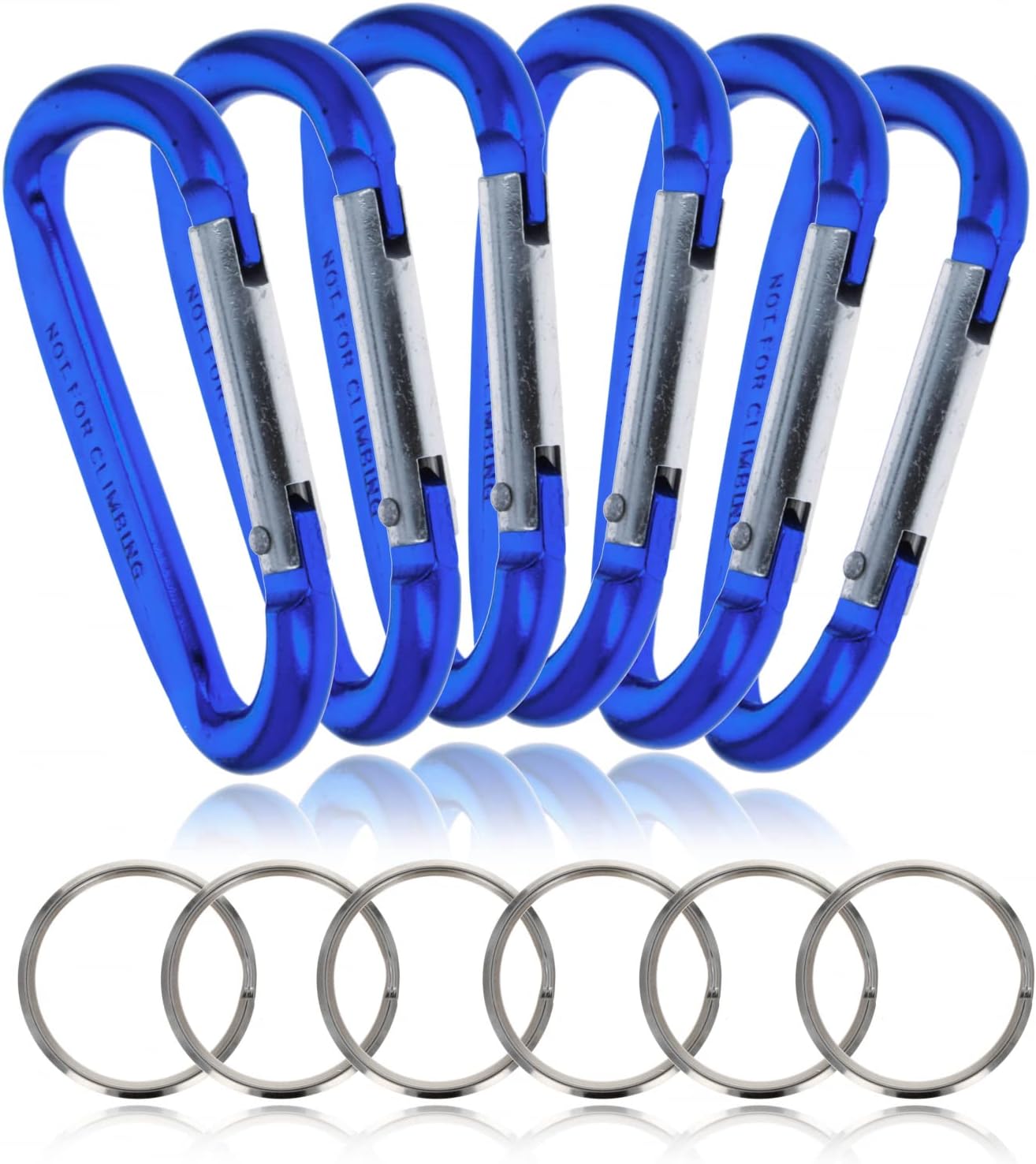 6pk Large Aluminum Carabiner Spring Clip with Keychain (3.25 Inches, Assorted Colors)
