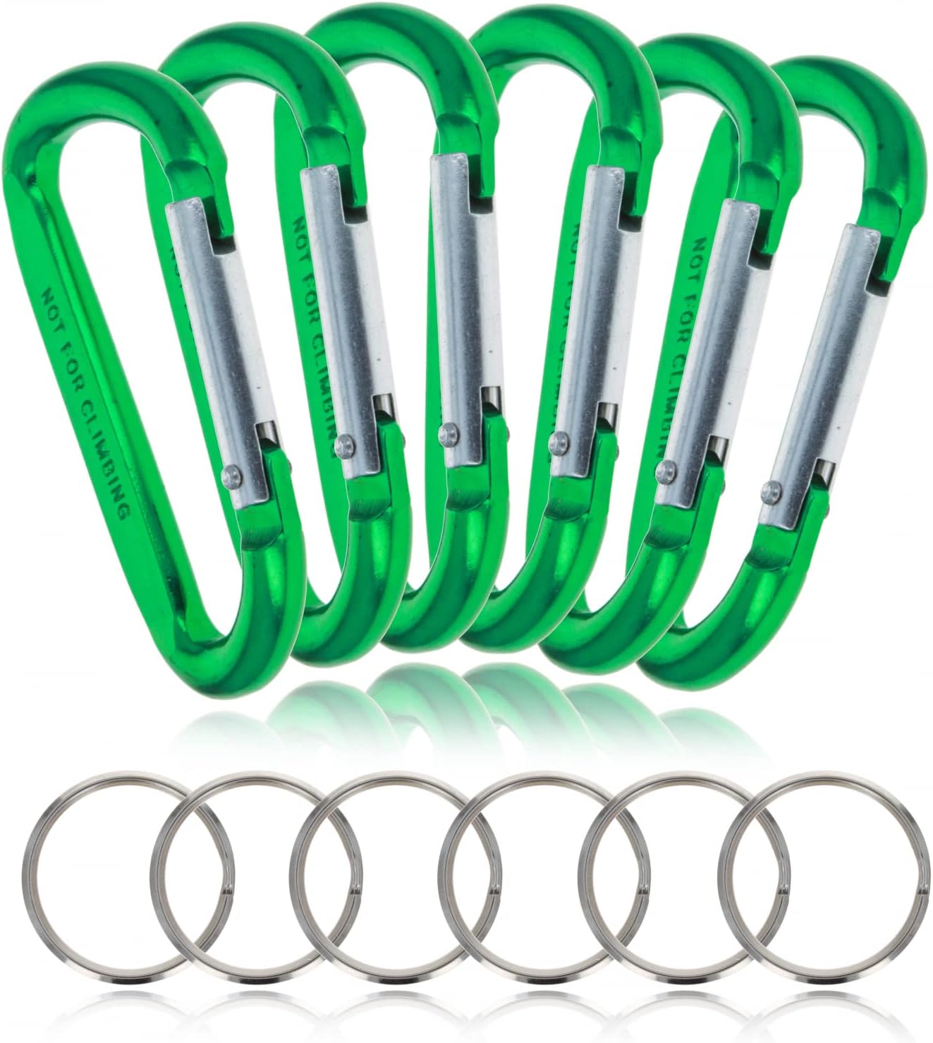 6pk Large Aluminum Carabiner Spring Clip with Keychain (3.25 Inches, Assorted Colors)