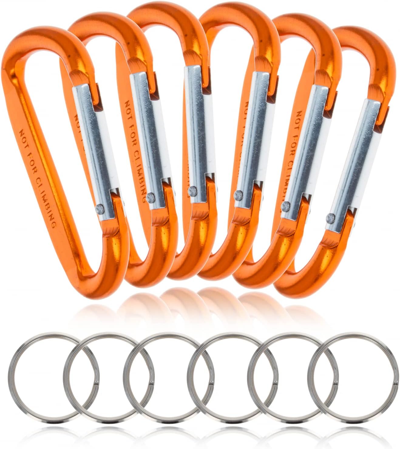 6pk Large Aluminum Carabiner Spring Clip with Keychain (3.25 Inches, Assorted Colors)