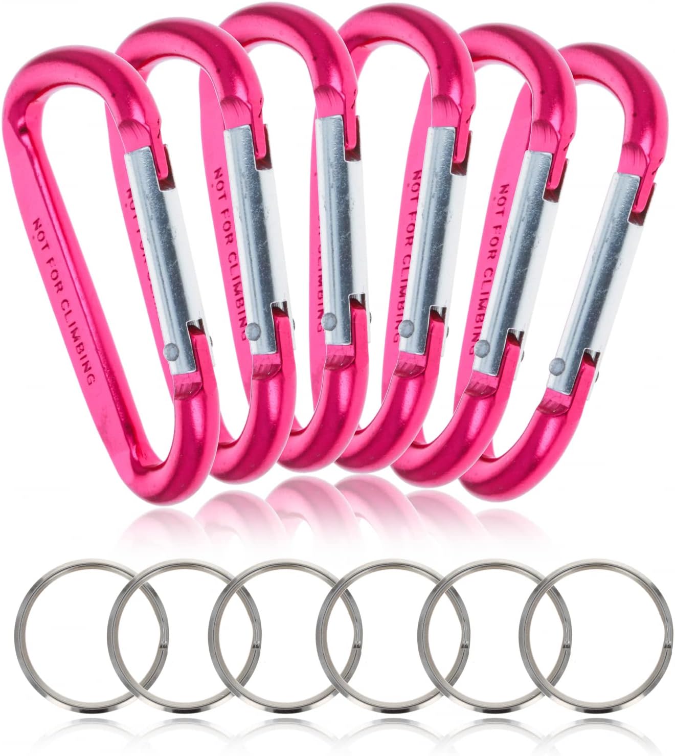 6pk Large Aluminum Carabiner Spring Clip with Keychain (3.25 Inches, Assorted Colors)