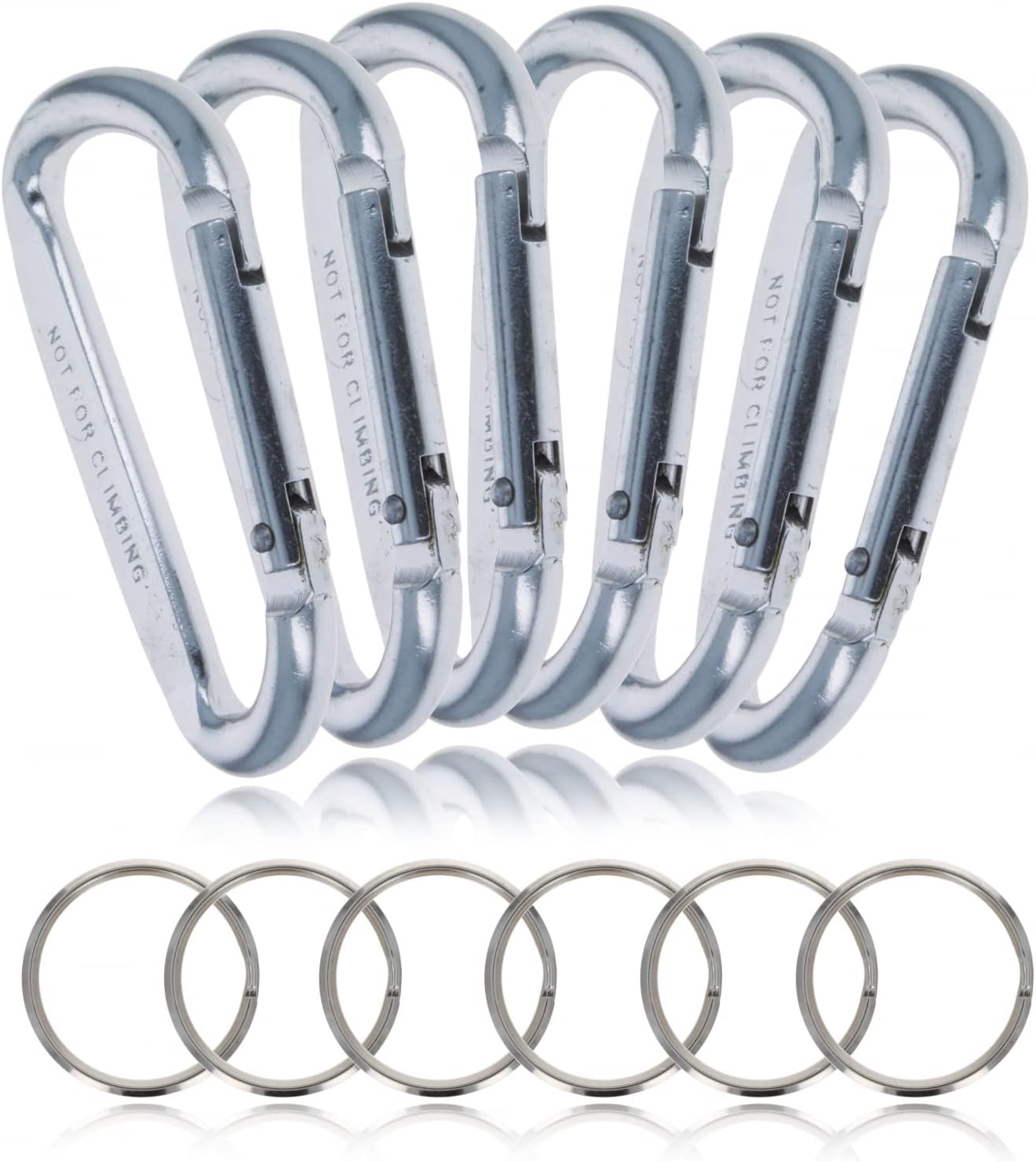 6pk Large Aluminum Carabiner Spring Clip with Keychain (3.25 Inches, Assorted Colors)