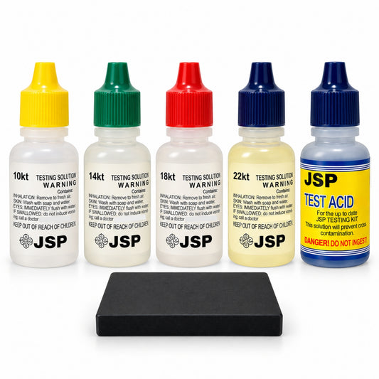 6pc Complete Gold Testing Kit with 10K, 14K, 18K & 22K Solutions, Scratch Stone & Neutralizer