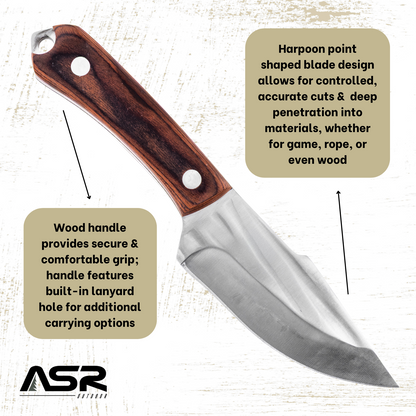 harpoon hunting knife with short blade full tang fixed blade 8 inches