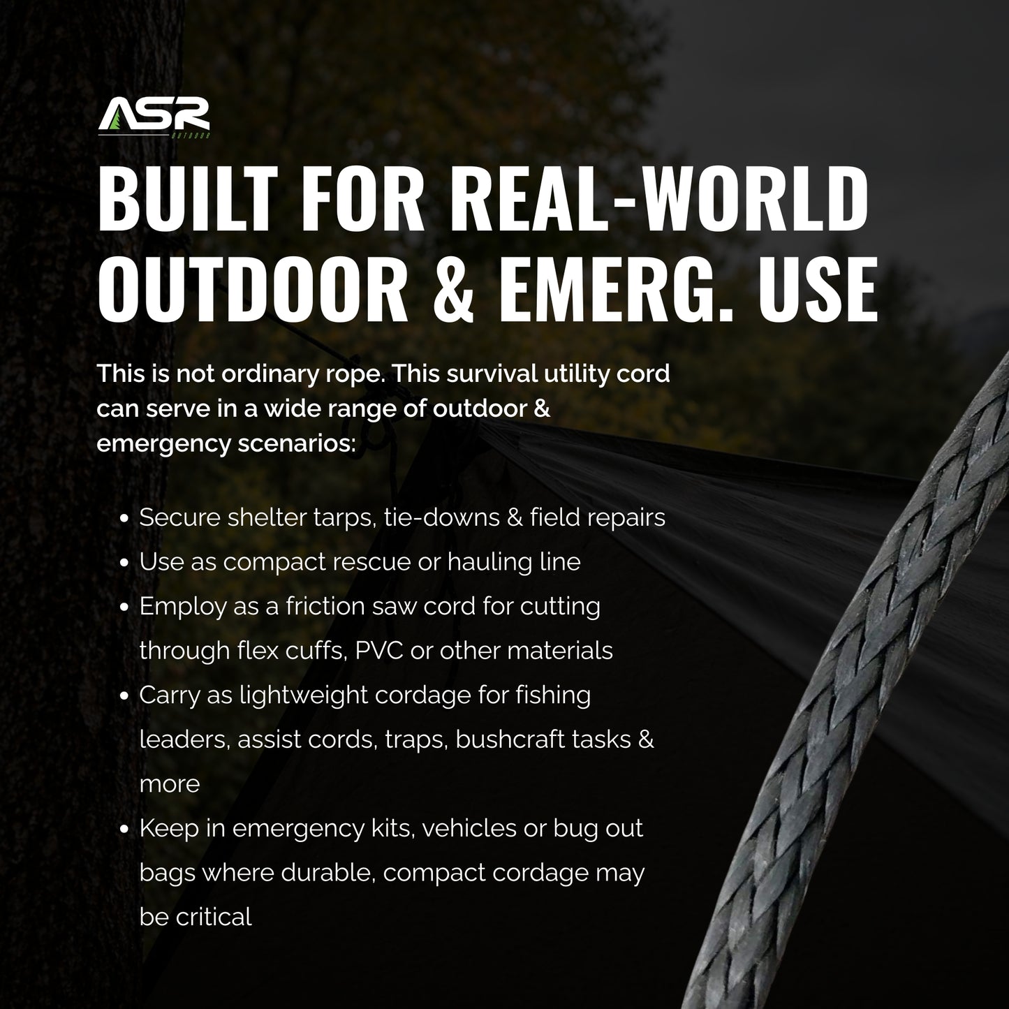 Technora Composite Survival Rope 600lb Breaking Strength (Assorted Lengths)