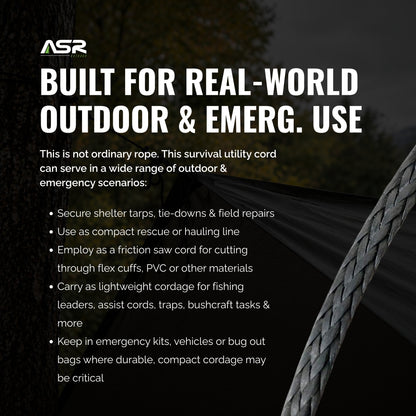 Technora Composite Survival Rope 600lb Breaking Strength (Black, Assorted Lengths)