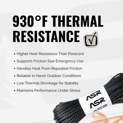 Technora Composite Survival Rope 600lb Breaking Strength (Black, Assorted Lengths)