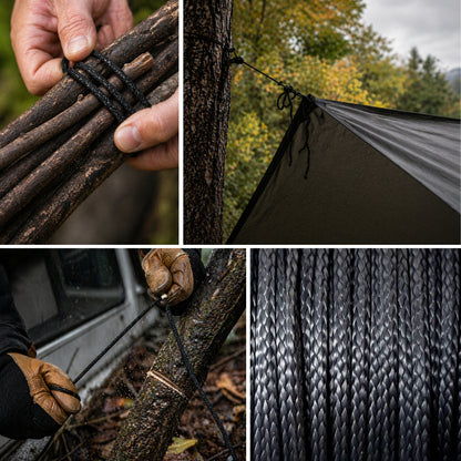 Technora Composite Survival Rope 600lb Breaking Strength (Black, Assorted Lengths)
