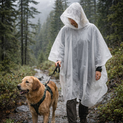 Clear waterproof emergency rain poncho for camping and hiking (view 2).