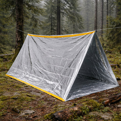 Two-person emergency survival shelter tent with a reflective waterproof finish (view 2).