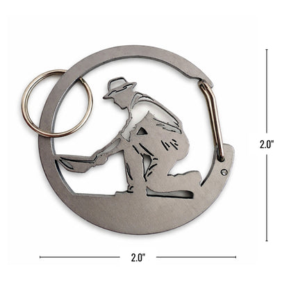 Stainless steel gold prospecting carabiner keychain with a split ring (view 3).