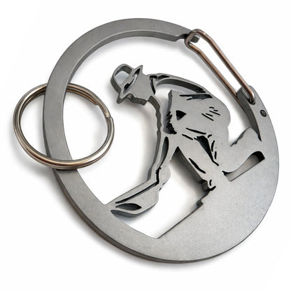 Stainless steel gold prospecting carabiner keychain with a split ring (view 5).