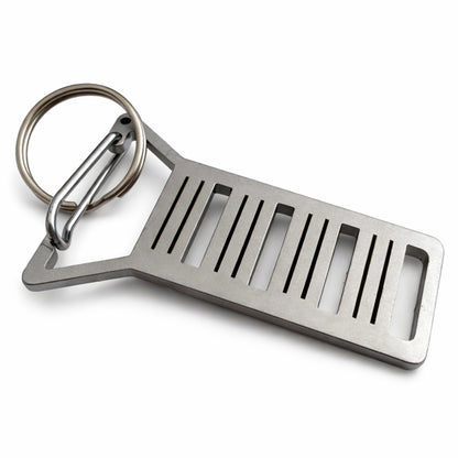 Stainless steel gold prospecting carabiner keychain with a split ring (view 6).