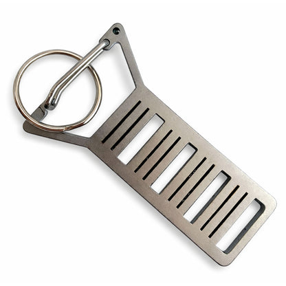 Stainless steel gold prospecting carabiner keychain with a split ring (view 1).