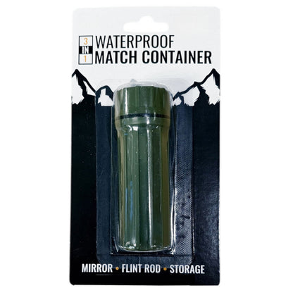 3-in-1 waterproof match container with a flint fire starter, signal mirror, and dry storage (view 3).