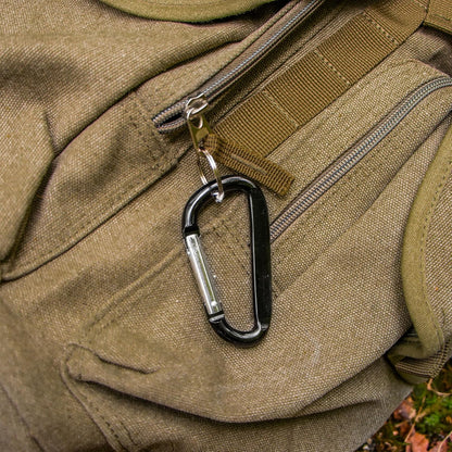 Large 3.25-inch aluminum carabiner spring clips with keychains (view 2).