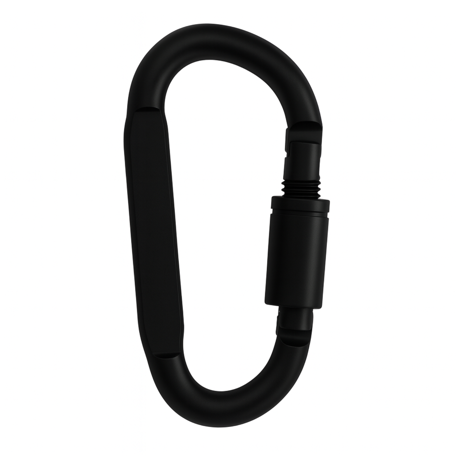 Black carabiner on a white background