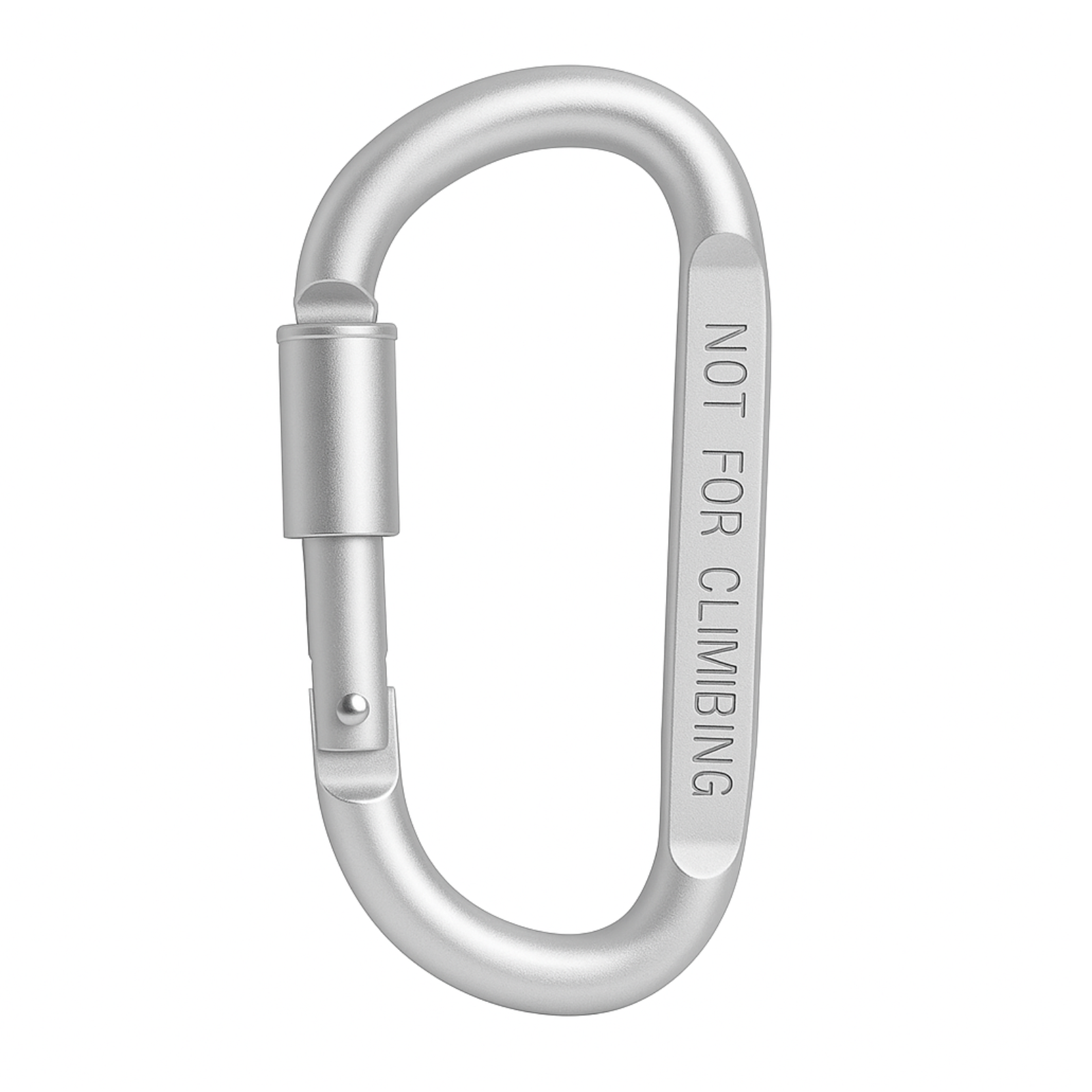Silver carabiner with 'Not for Climbing' text on a white background