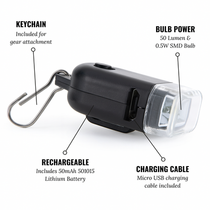 Compact 50-lumen mini zipper light with a keychain for camping and EDC (view 5).