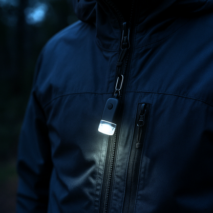 Compact 50-lumen mini zipper light with a keychain for camping and EDC (view 3).