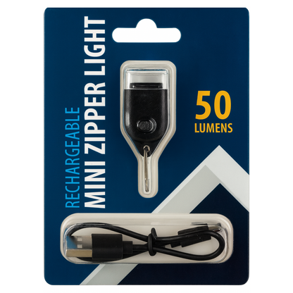 Compact 50-lumen mini zipper light with a keychain for camping and EDC (view 6).