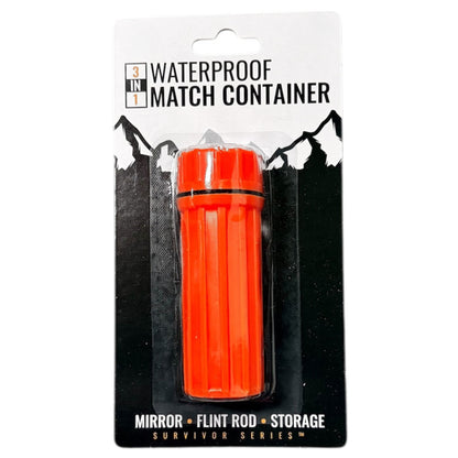 3-in-1 waterproof match container with a flint fire starter, signal mirror, and dry storage (view 2).