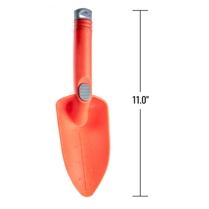 11-inch metal detecting hand trowel with a pin pointer tip and depth markers (view 5).