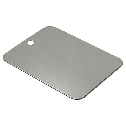 Stainless steel emergency signaling mirror for hiking and camping safety (view 1).