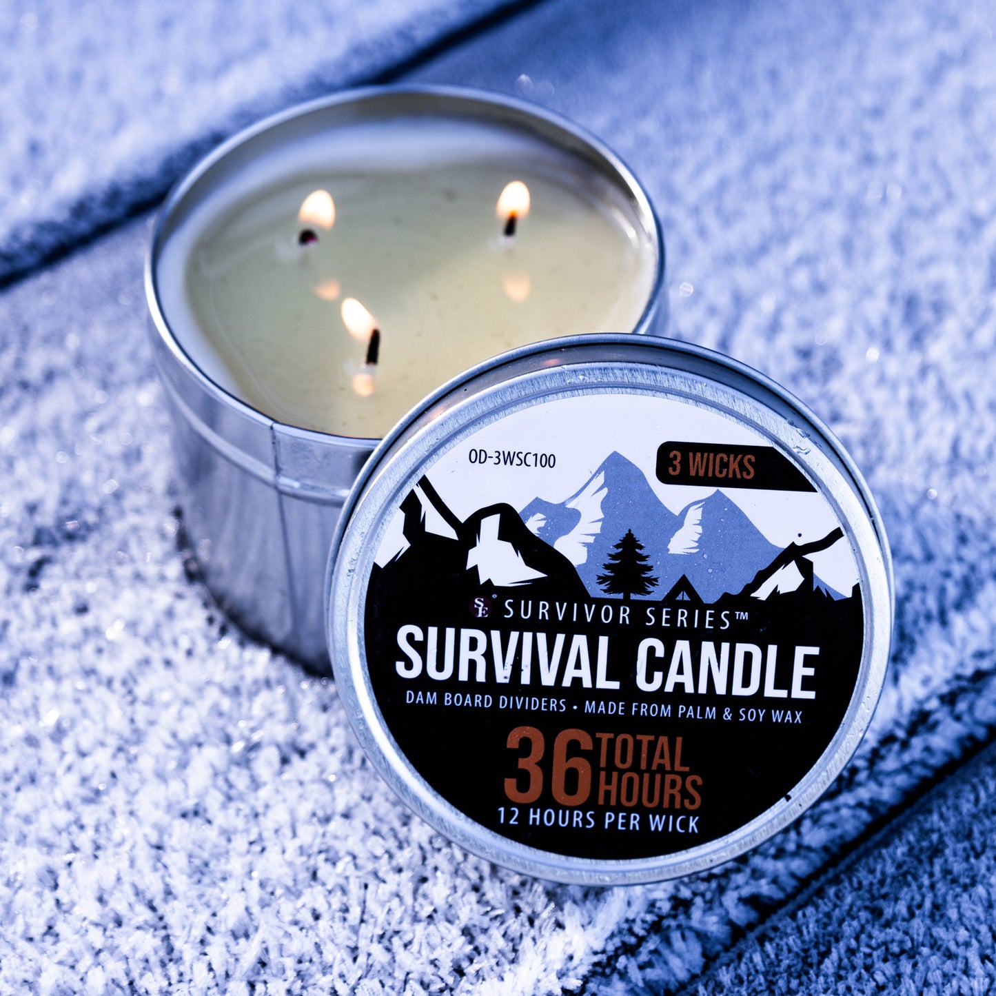 36 Hour Camping Survival Candle in Portable Box, 3 Wick