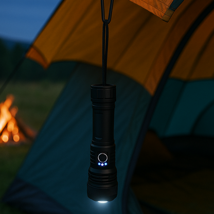 2000-lumen rechargeable flashlight with an adjustable beam and SOS mode (view 4).
