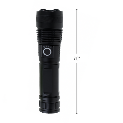 2000-lumen rechargeable flashlight with an adjustable beam and SOS mode (view 2).