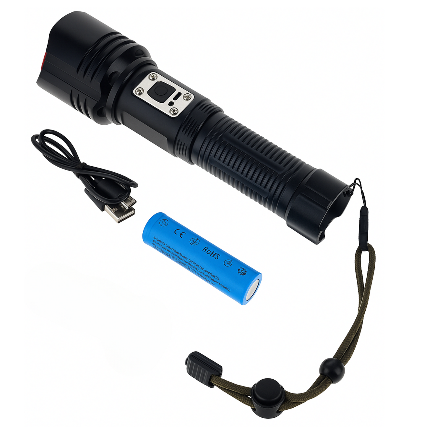 3000 Lumen 5-Stage Rechargeable Flashlight with Adjustable Beam and SOS Mode Camping Gear, 7.5 Inches